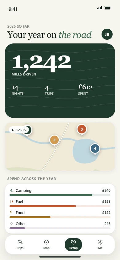 Year recap screen with miles and nights stats